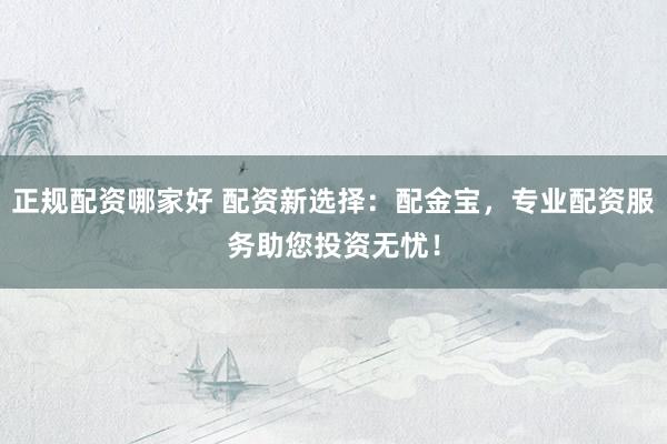 正规配资哪家好 配资新选择：配金宝，专业配资服务助您投资无忧！
