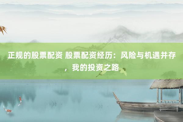 正规的股票配资 股票配资经历：风险与机遇并存，我的投资之路