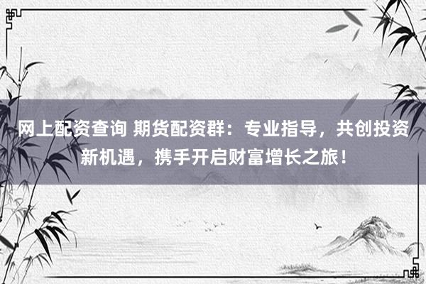网上配资查询 期货配资群：专业指导，共创投资新机遇，携手开启财富增长之旅！
