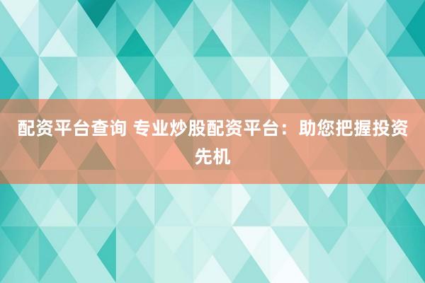 配资平台查询 专业炒股配资平台：助您把握投资先机