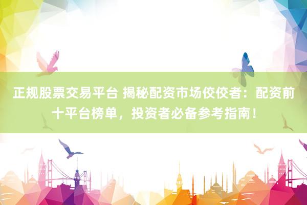 正规股票交易平台 揭秘配资市场佼佼者：配资前十平台榜单，投资者必备参考指南！