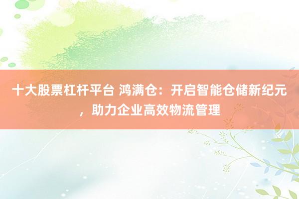 十大股票杠杆平台 鸿满仓：开启智能仓储新纪元，助力企业高效物流管理
