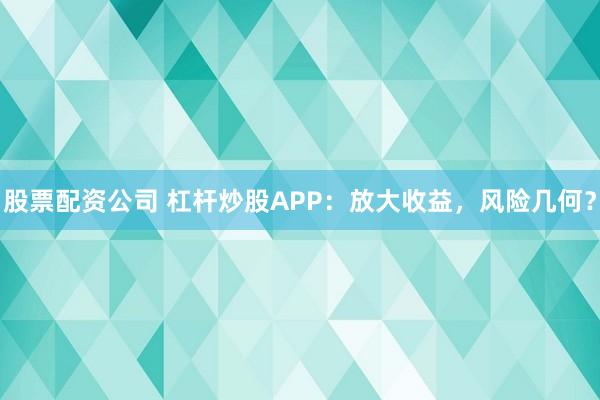 股票配资公司 杠杆炒股APP：放大收益，风险几何？