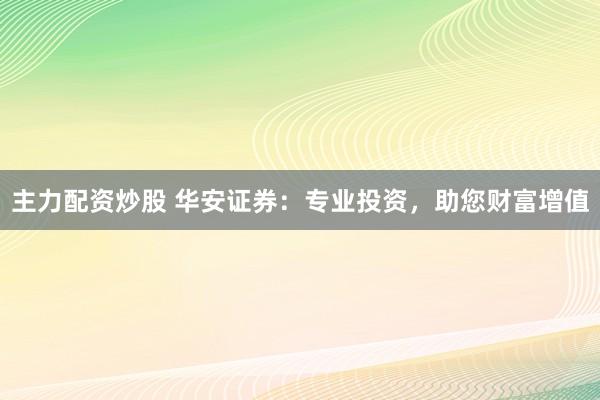 主力配资炒股 华安证券：专业投资，助您财富增值