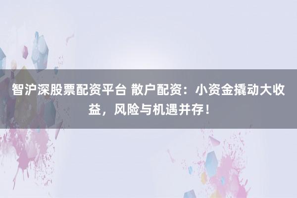 智沪深股票配资平台 散户配资：小资金撬动大收益，风险与机遇并存！