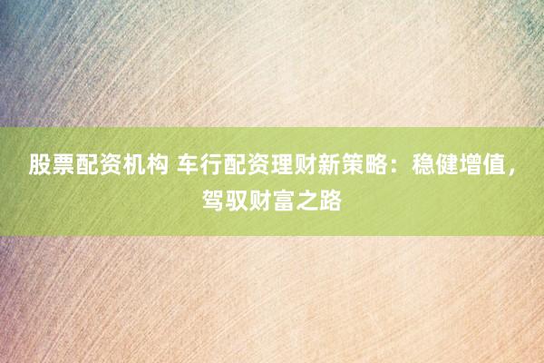 股票配资机构 车行配资理财新策略：稳健增值，驾驭财富之路